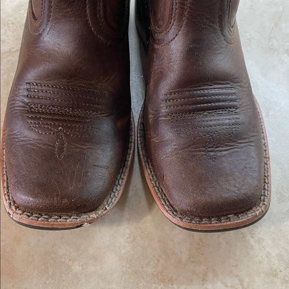 Ariat Kids Cowboy Boots Size 12 Brown Leather Western Aztec Stitch Square Toe - Picture 4 of 15